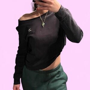 adidas black cropped off the shoulder sweatshirt